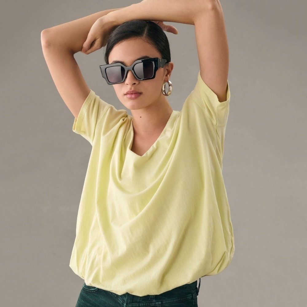 NWT Anthropologie Maeve V-Neck Bubble Tee in Light Green